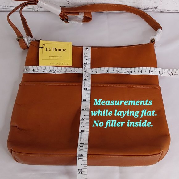 'LE DONNA' 'AVERELY' COLOMBIAN LEATHER TOP ZIP CLOSURE ADJUSTABLE CROSSBODY BAG - Picture 10 of 16